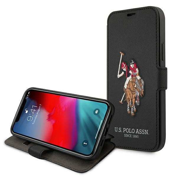 US Polo iPhone 12 Pro Max - Embroidery Collection Θήκη Βιβλίο Stand - Black - USFLBKP12LPUGFLBK