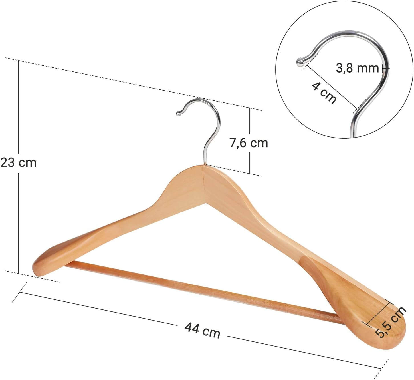 Songmics Σετ με 6 Ξύλινες Κρεμάστρες Ρούχων - Natural - CRSH06NL