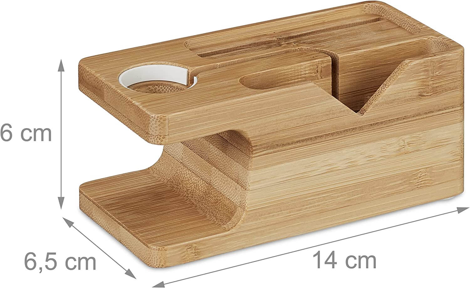 Relaxdays Σταθμός Οργάνωσης και Φόρτισης από Μπαμπού για Smartphone και Apple Watch - Natural - 4052025447359