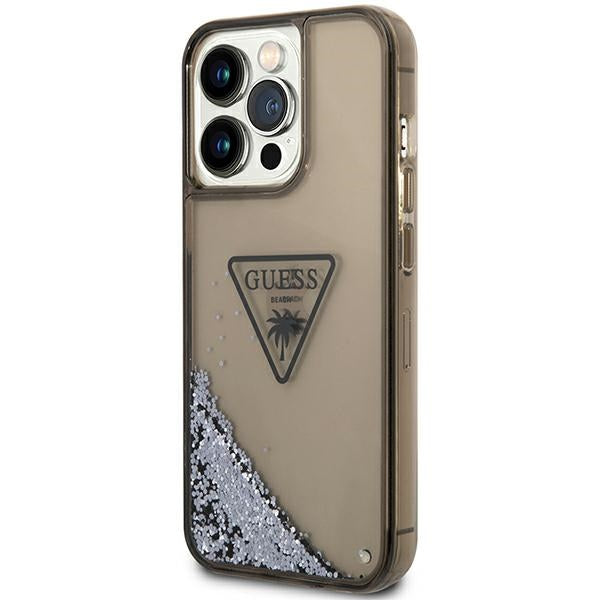 Guess iPhone 14 Pro Max Palm Liquid Glitter Σκληρή Θήκη με Πλαίσιο Σιλικόνης - Black - GUHCP14XLFCTPK