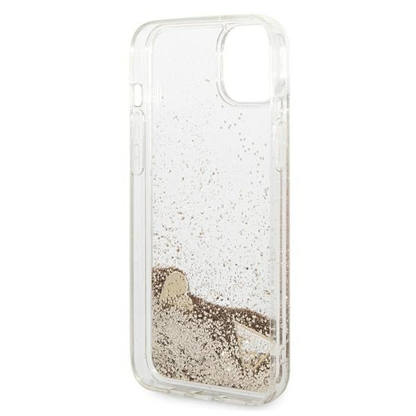 Guess iPhone 14 Plus - Glitter Charms Σκληρή Θήκη με Πλαίσιο Σιλικόνης - Gold - GUOHCP14MGLHFLGO
