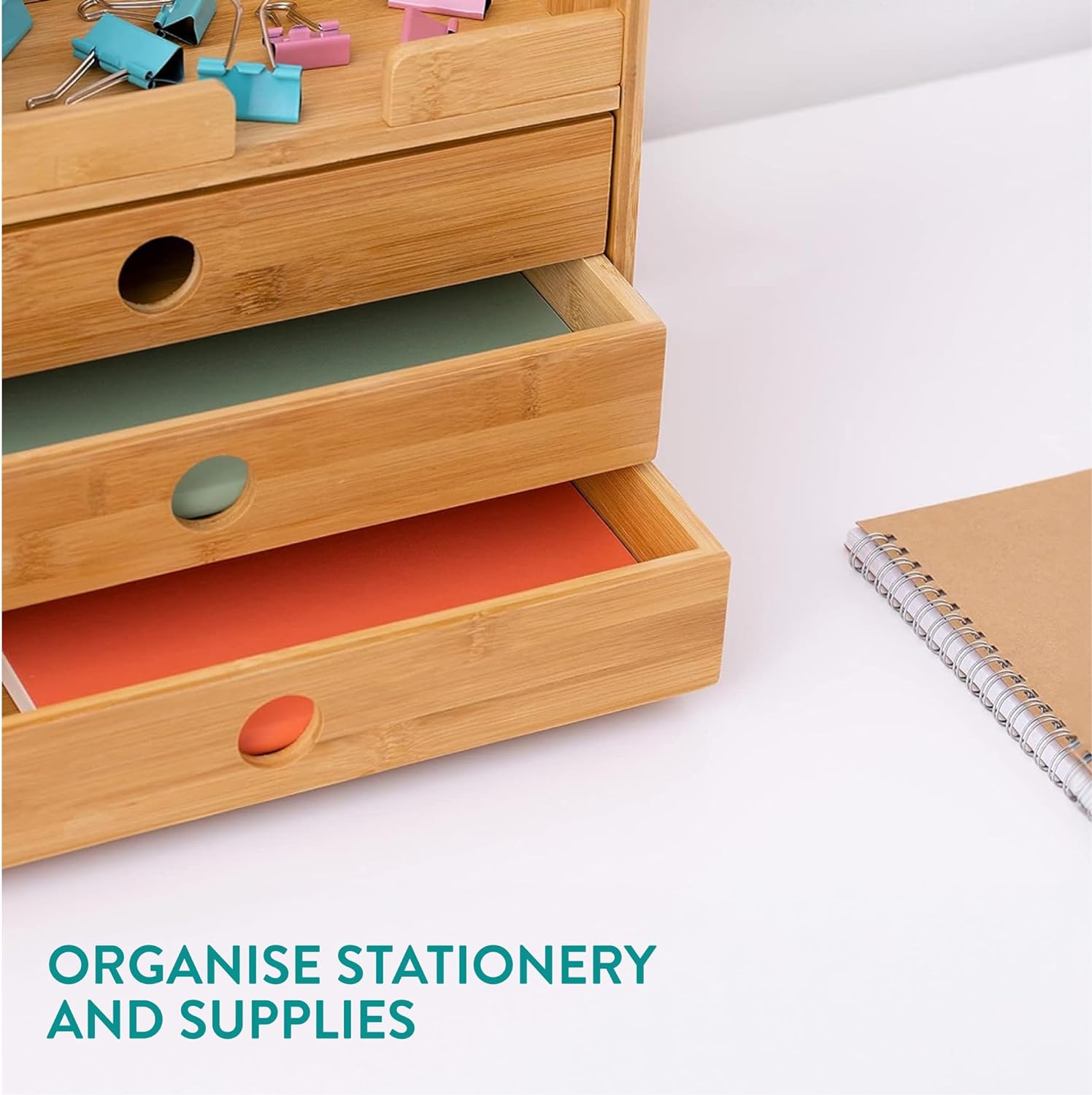 Navaris Ξύλινη Βάση Οργάνωσης από Μπαμπού με 3 Συρτάρια - Brown - 61774.05