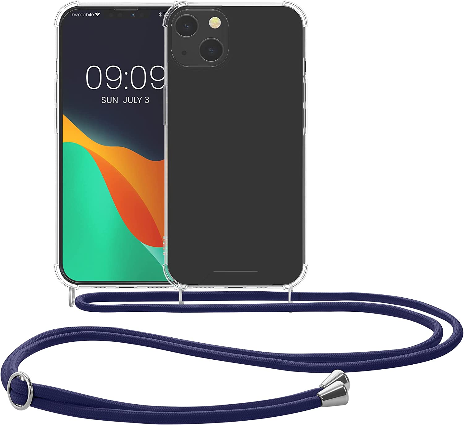 KW iPhone 13 Θήκη Σιλικόνης TPU με Λουράκι - Διάφανη / Blue - 55949.04