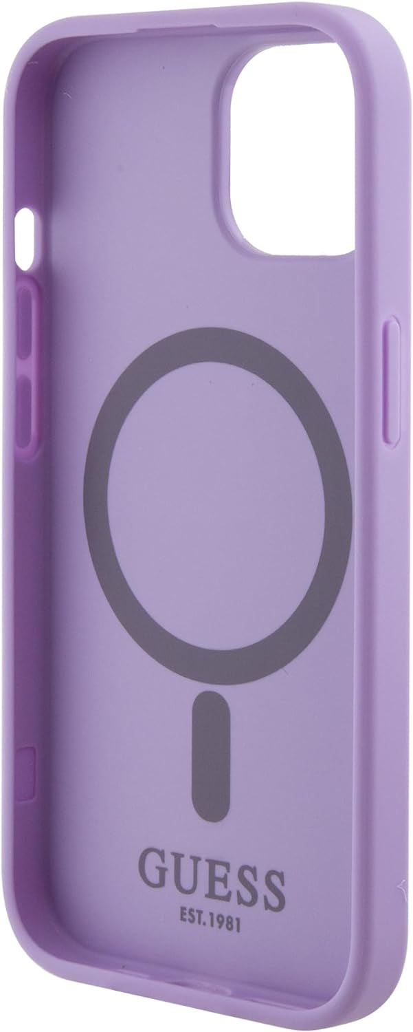 Guess iPhone 15 Saffiano MagSafe Σκληρή Θήκη με Πλαίσιο Σιλικόνης και MagSafe - Purple - GUHMP15SPSAHMCU
