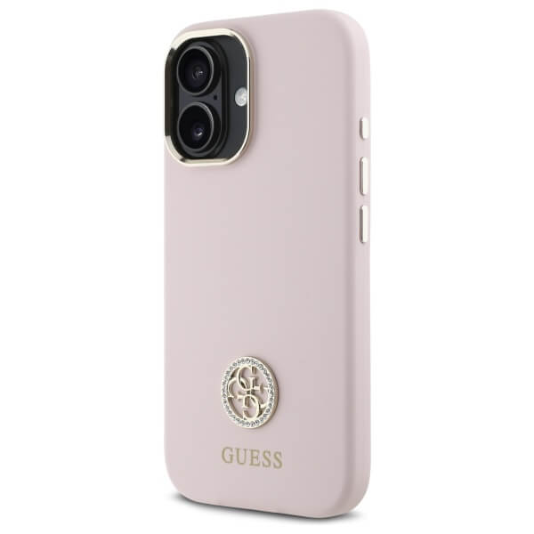 Guess iPhone 16 - Silicone Logo Strass 4G - Σκληρή Θήκη με Πλαίσιο Σιλικόνης - Pink - GUHCP16SM4DGPP
