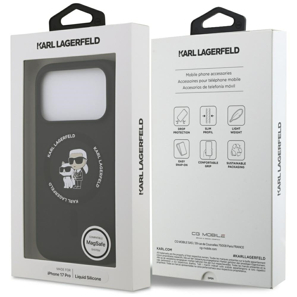 Karl Lagerfeld iPhone 17 Pro - Silicone Karl and Choupette Ring MagSafe Θήκη Σιλικόνης - Black - KLHMP17LSCMKCRHK