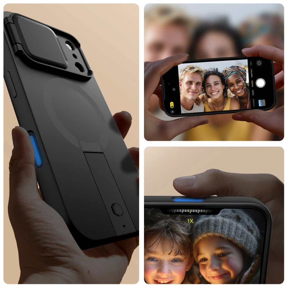 Tech-Protect iPhone 17 Pro Max - Kevlar Aura MagSafe - Σκληρή Θήκη με Ανοιγόμενο Κάλυμμα Κάμερας και Stand - Black