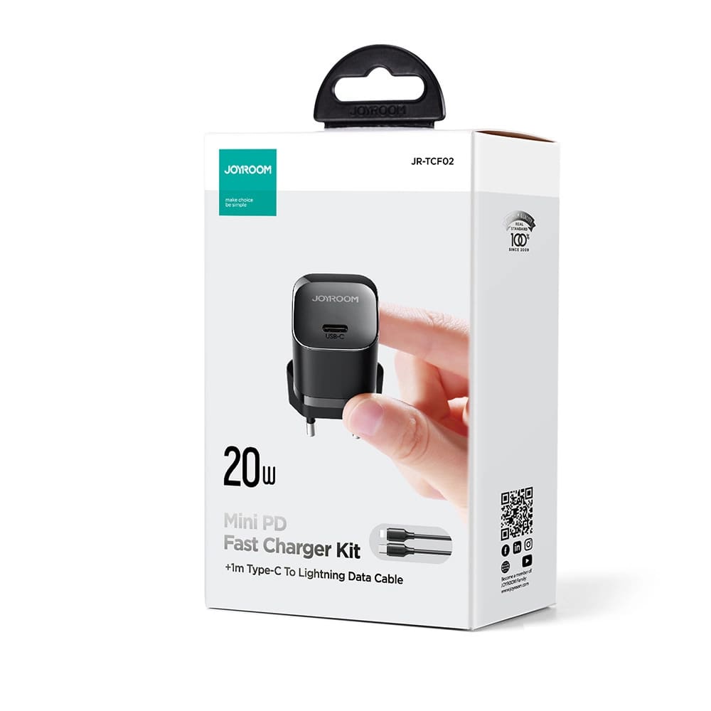 Joyroom Mini PD 20W Οικιακός Φορτιστής Γρήγορης Φόρτισης με Θύρα Type-C και Καλώδιο Type-C to Lightning - Black - JR-TCF02