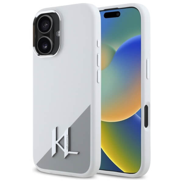 Karl Lagerfeld iPhone 16 - Silicone Shadow Metal Initial - MagSafe Θήκη Σιλικόνης - White - KLHMP16SSCMKMPCH