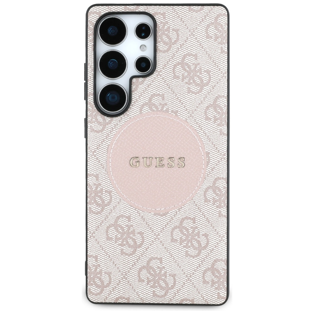 Guess Samsung Galaxy S25 Ultra - 4G Round Patch Classic Logo - Θήκη με Επένδυση Συνθετικού Δέρματος και MagSafe - Pink - GUHMS25LP4PGRSGP