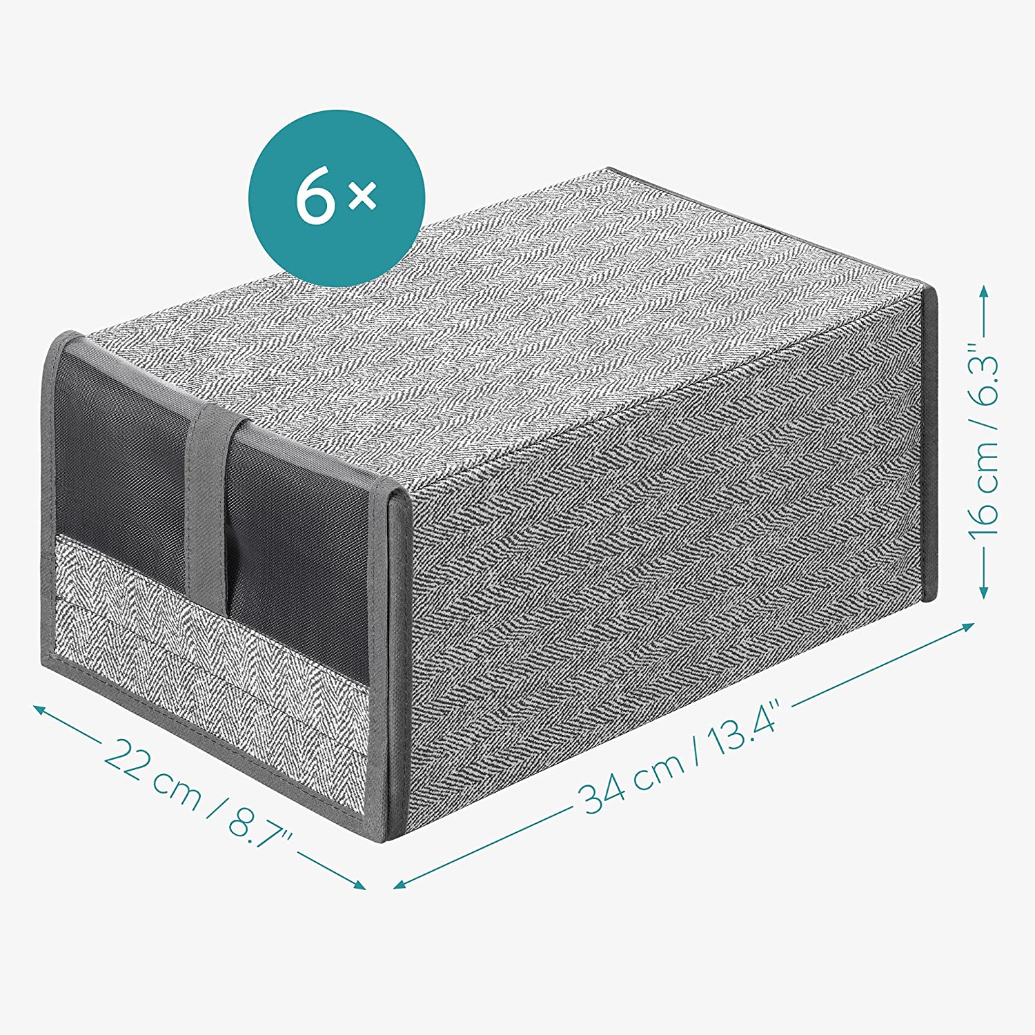 Navaris Σετ με 6 Υφασμάτινα Κουτιά Αποθήκευσης Παπουτσιών - Grey - 54090.06