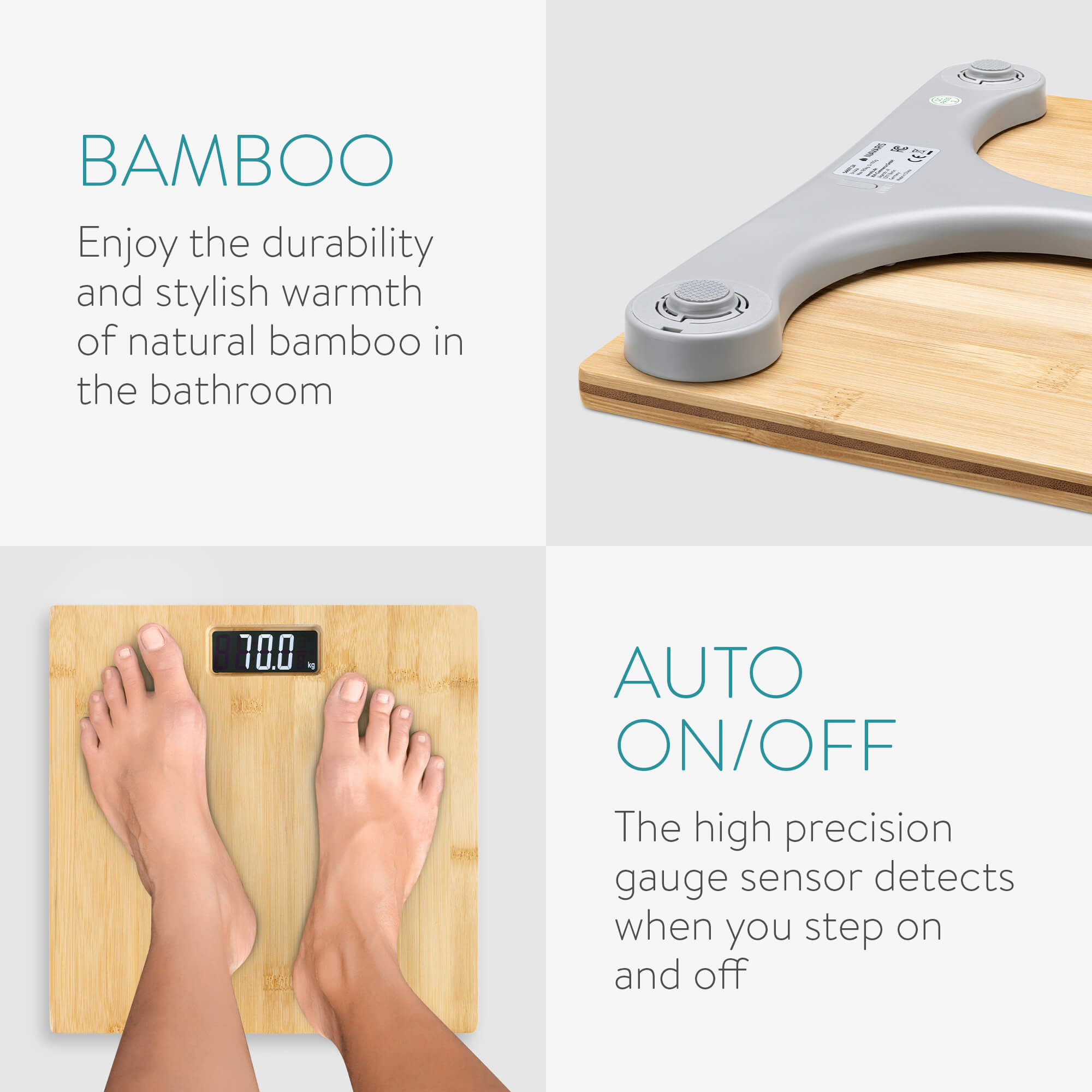 Navaris Ψηφιακή Ζυγαριά Μπάνιου από Μπαμπού - Light Brown - 54697.24