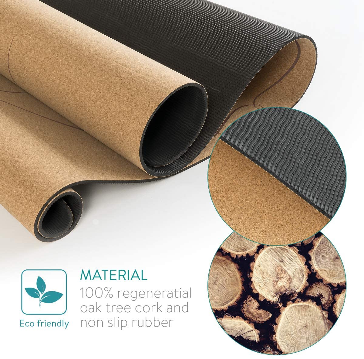 Navaris Workout Mat Στρώμα Γυμναστικής από Φελλό με Χειρολαβή Design Alignment Lines - Brown - 44764.18