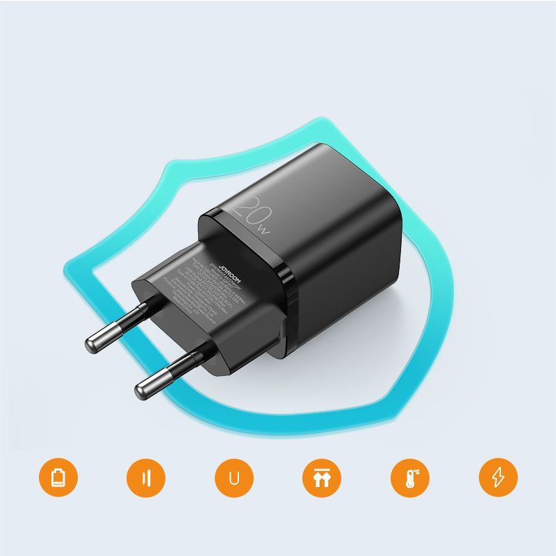 Joyroom L-QP207 Οικιακός Φορτιστής Γρήγορης Φόρτισης USB και Type-C QC 3.0 PD 20W - Black