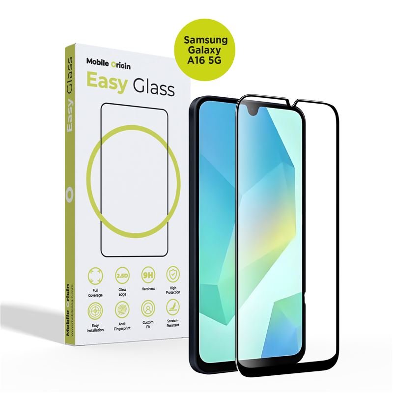Mobile Origin Samsung Galaxy A16 5G EasyGlass Case Friendly 9H Full Screen Full Glue Tempered Glass Αντιχαρακτικό Γυαλί Οθόνης - Black