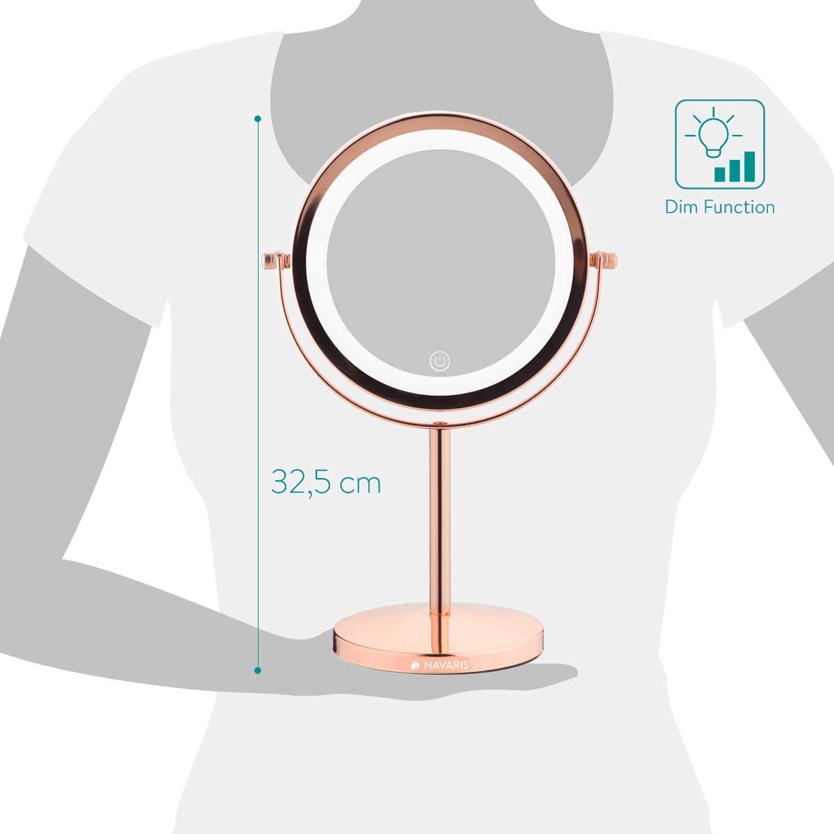 Navaris Περιστρεφόμενος Φωτιζόμενος Καθρέπτης LED με Διακόπτη Αφής - Copper - 48930.27