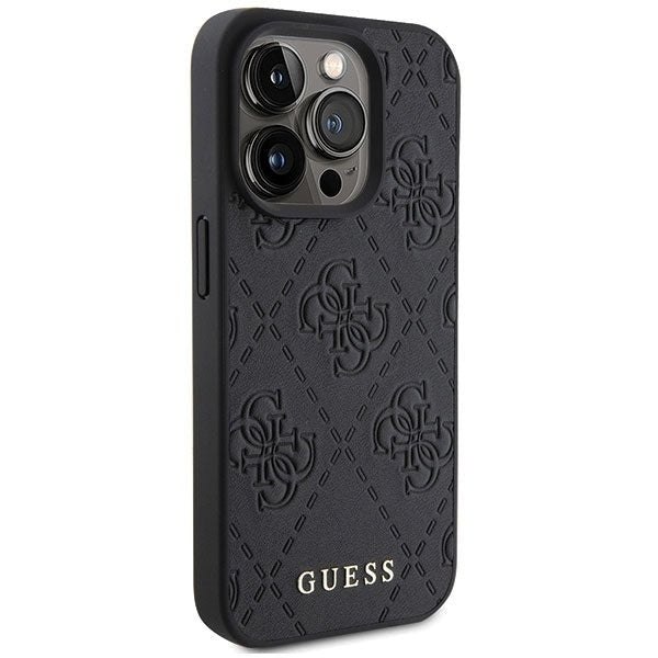 Guess iPhone 15 Pro Leather 4G Stamped Θήκη με Επένδυση Συνθετικού Δέρματος - Black - GUHCP15LP4EPMK