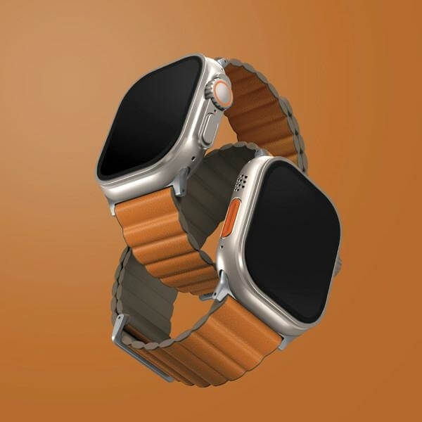 Uniq Λουράκι Apple Watch 2 / 3 / 4 / 5 / 6 / 7 / 8 / 9 / SE / ULTRA / Ultra 2 - 42 / 44 / 45 / 49 mm Revix Premium Μαγνητικό Σιλικόνης Διπλής Όψης - Orange / Khaki