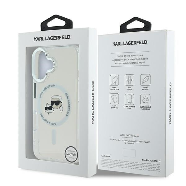 Karl Lagerfeld iPhone 16 Plus - IML Metal Karl and Choupette Head - Σκληρή Θήκη με Πλαίσιο Σιλικόνης και MagSafe - White - KLHMP16MHLSKCH