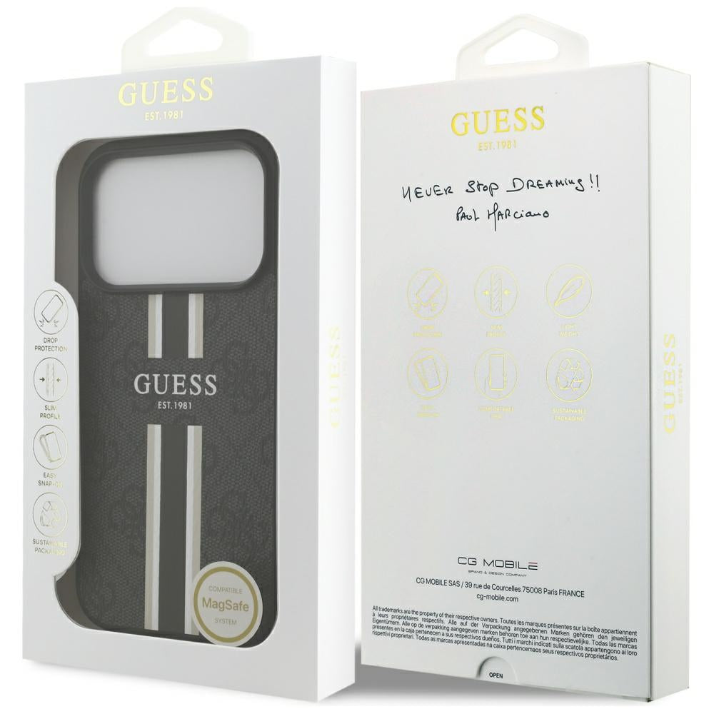 Guess iPhone 17 Pro - 4G Printed Stripes MagSafe - Θήκη με Επένδυση Συνθετικού Δέρματος - Black - GUHMP17LP4RPSK