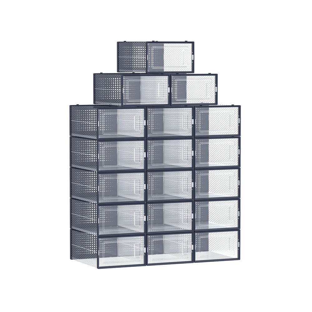 Songmics Σετ με 18 Κουτιά Αποθήκευσης Υποδημάτων - Anthracite Blue / Διάφανα - LSP18SB30