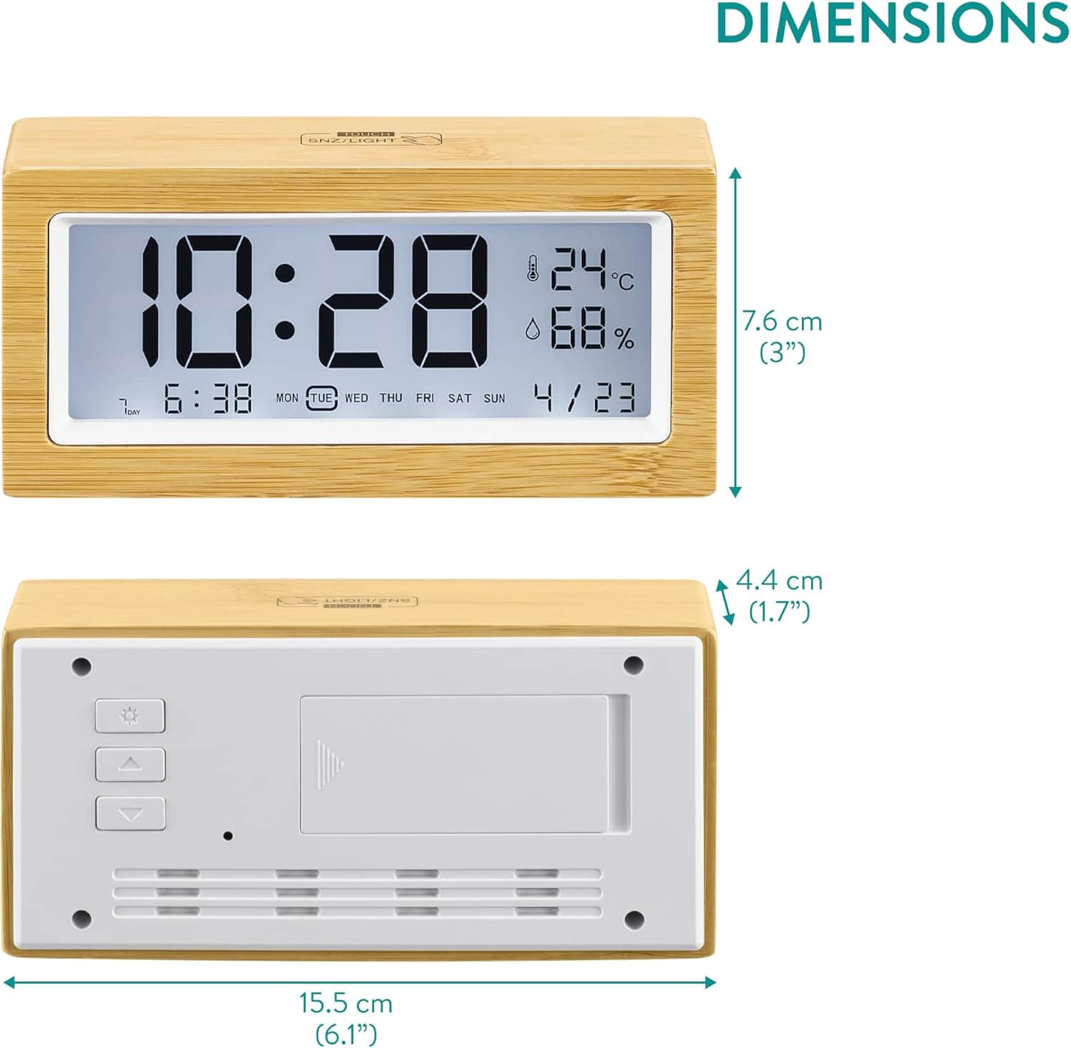 Navaris Ψηφιακό Επιτραπέζιο Ρολόι και Ξυπνητήρι από Μπαμπού με Ένδειξη Θερμοκρασίας και Ημερομηνίας - White / Light Brown - 60679.01