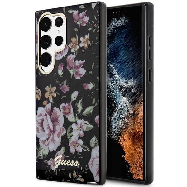 Guess Samsung Galaxy S23 Ultra - Flower Collection Σκληρή Θήκη με Πλαίσιο Σιλικόνης - Black - GUHCS23LHCFWSK