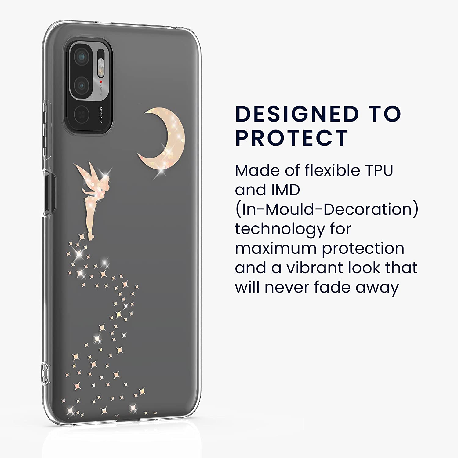 KW Xiaomi Redmi Note 10 5G / Poco M3 Pro 5G Θήκη Σιλικόνης TPU Design Glittery Fairy - Rose Gold / Διάφανη - 57091.01