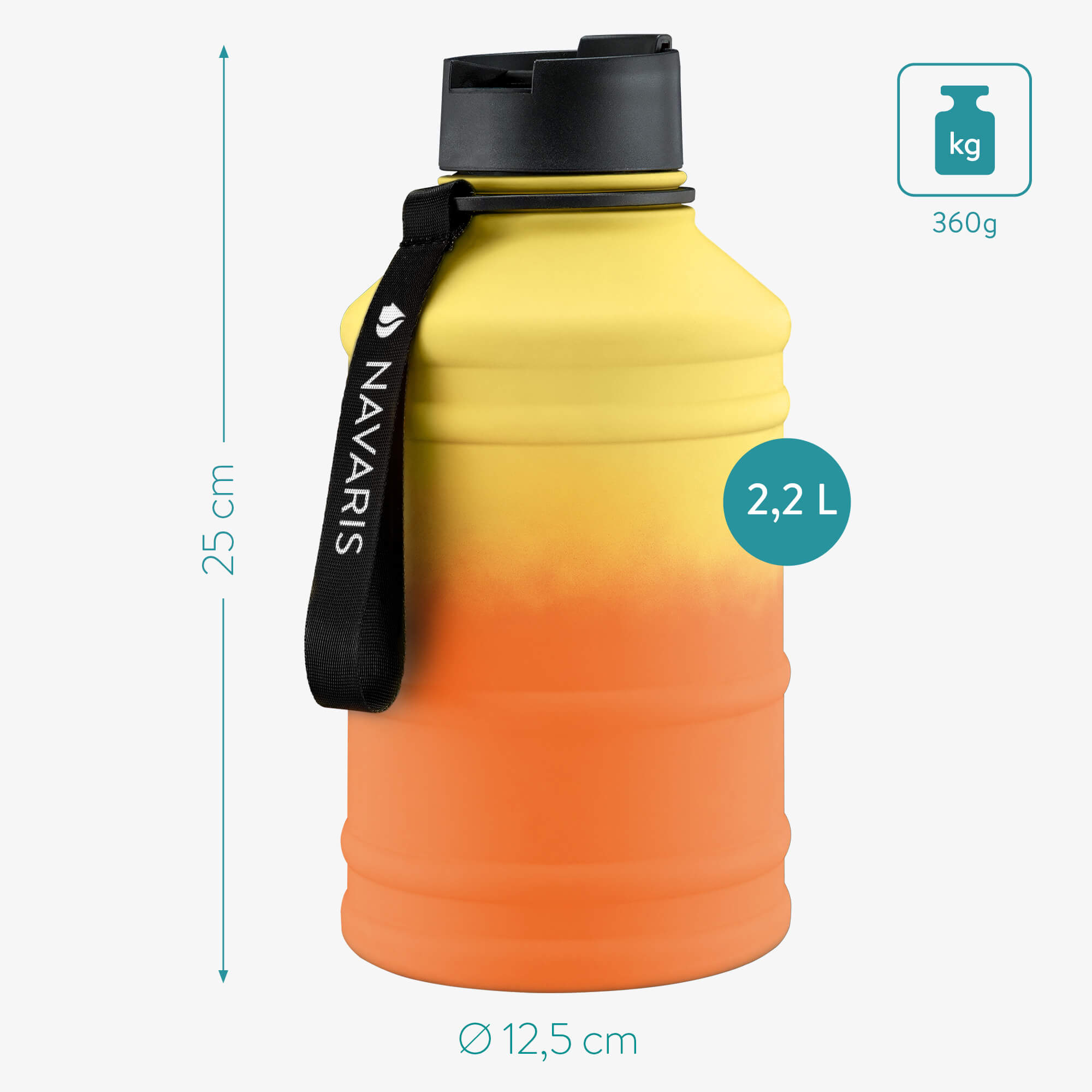 Navaris Μπουκάλι Νερού από Ανοξείδωτο Ατσάλι - BPA Free - 2.2 L - Yellow / Orange - 53701.29