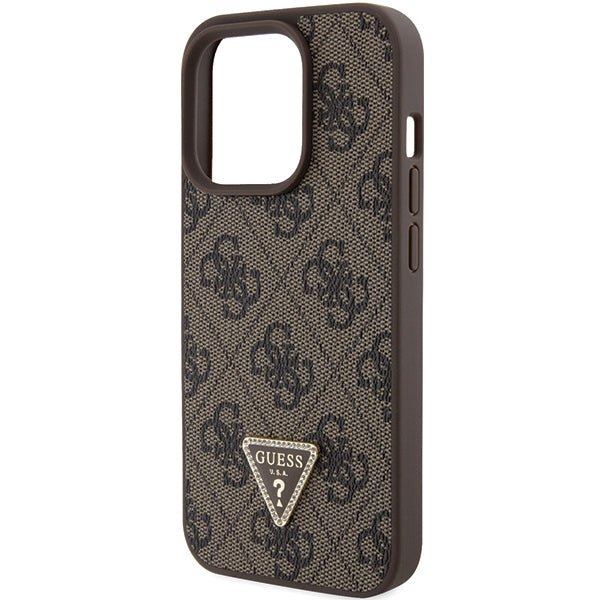 Guess iPhone 15 Pro Max Leather 4G Diamond Triangle Θήκη με Επένδυση Συνθετικού Δέρματος - Brown - GUHCP15XP4TDPW