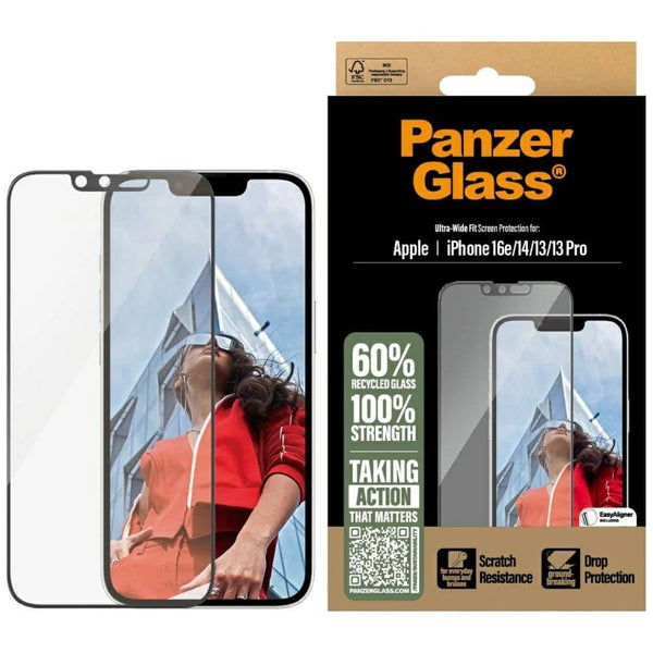 PanzerGlass iPhone 13 / 13 Pro / 14 / 16e - Ultra-Wide Fit Αντιχαρακτικό Γυαλί Οθόνης με Κιτ Τοποθέτησης - Black