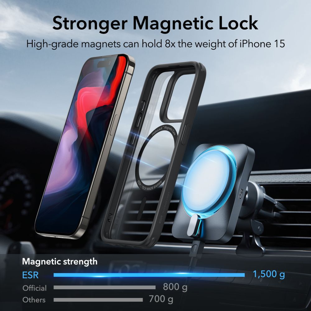 ESR iPhone 15 Pro Classic Hybrid Halolock Σκληρή Θήκη με Πλαίσιο Σιλικόνης και MagSafe - Διάφανη / Black