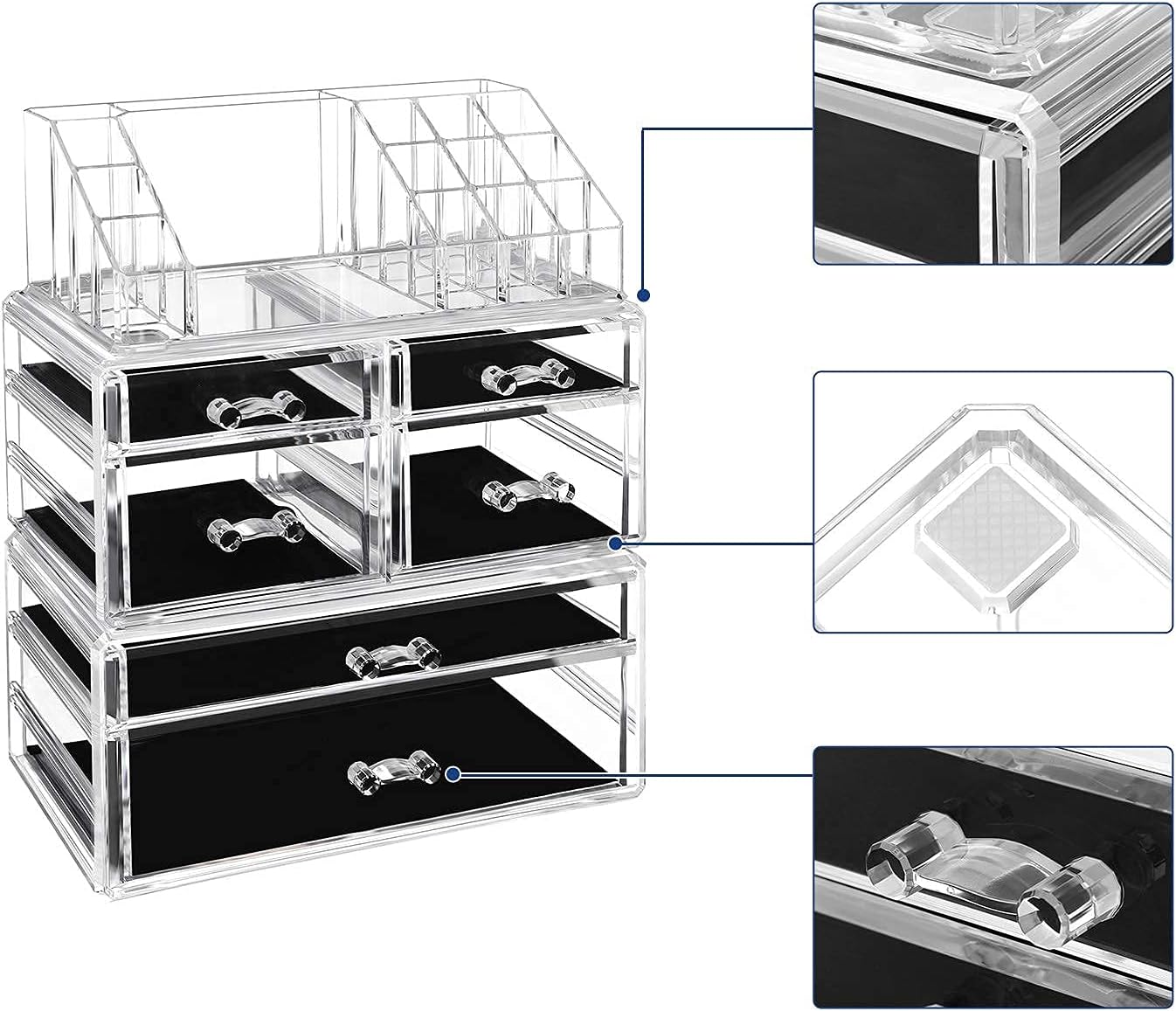Songmics Ακρυλικός Οργανωτής Καλλυντικών με 6 Συρτάρια - 24 x 13,5 x 30,5 cm - Clear - JKA008TP