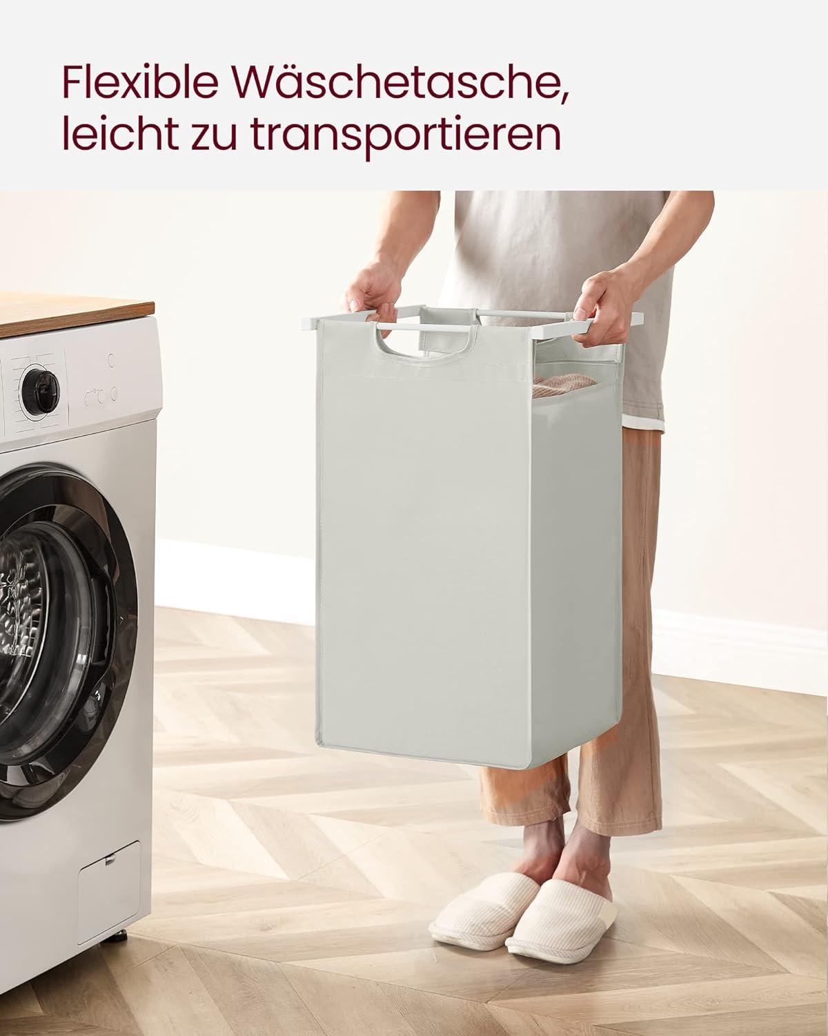 Vasagle Καλάθι Απλύτων με 2 Διαμερίσματα και Ράφι - 92L - White - BLH201W01