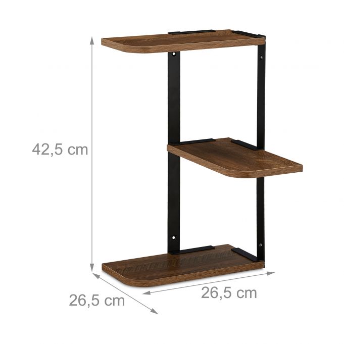 Relaxdays Γωνιακό Ράφι Τοίχου - 42,5 x 26,5 x 26,5 cm - Brown / Black - 4052025338848
