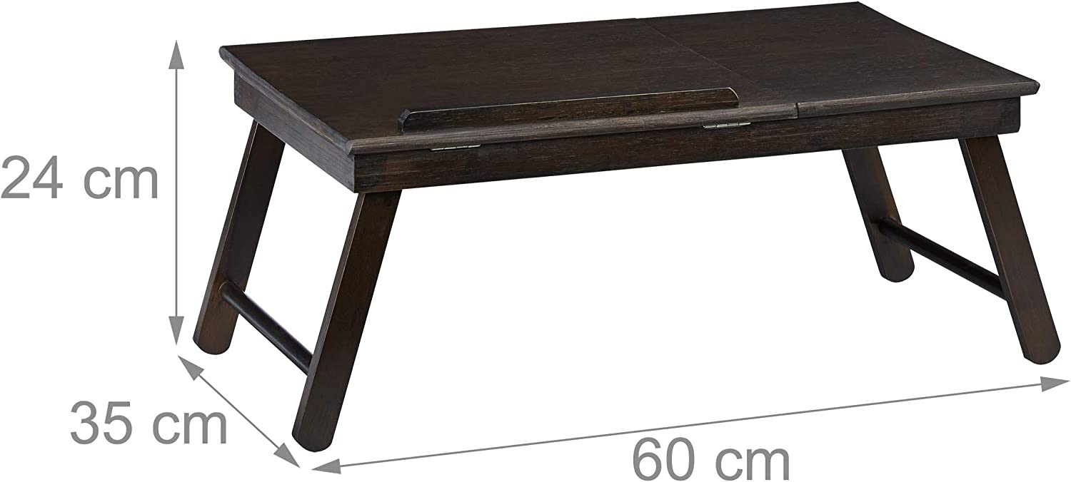 Relaxdays Bamboo Τραπεζάκι Κρεβατιού με Ρυθμιζόμενο Ύψος για Φορητό Υπολογιστή με Βάση για Ποτήρι - Dark Brown - 4052025232436