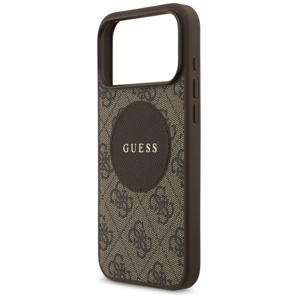 Guess iPhone 17 Pro Max - 4G Circle Classic Logo MagSafe - Θήκη με Επένδυση Συνθετικού Δέρματος - Brown - GUHMP17XP4PGRSGW