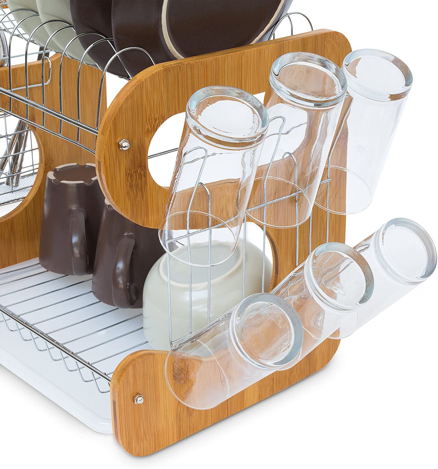 Relaxdays Στεγνωτήριο Πιάτων και Μαχαιροπίρουνων από Μπαμπού - Silver / Natural - 4052025191528