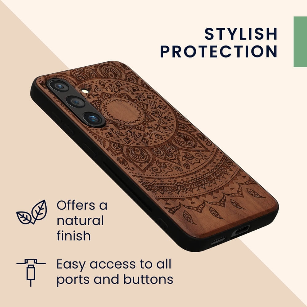 KW Samsung Galaxy S24 Θήκη από Φυσικό Ξύλο - Design Indian Sun - Dark Brown