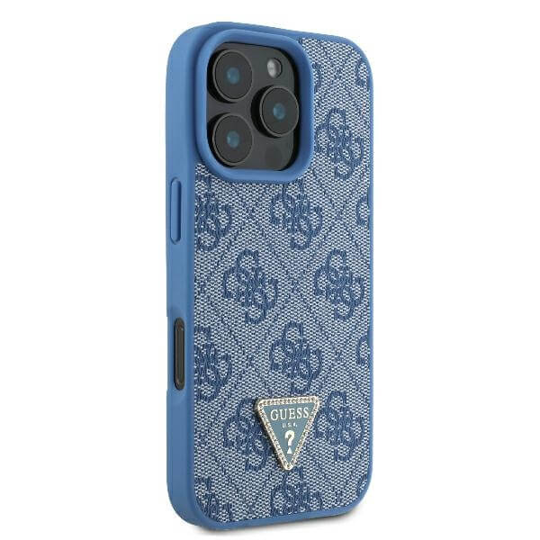 Guess iPhone 16 Pro Max - Leather 4G Triangle Strass - Θήκη με Επένδυση Συνθετικού Δέρματος - Blue - GUHCP16XP4TDPB