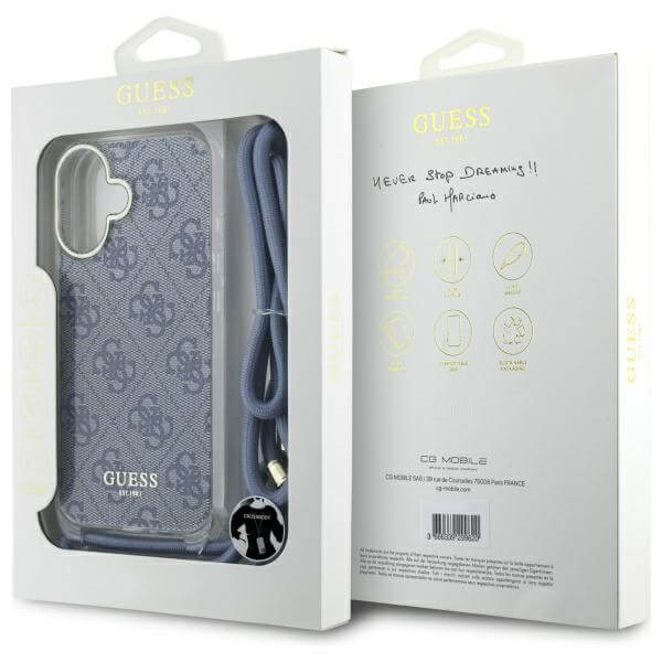 Guess iPhone 16 - Crossbody Cord 4G Print - Σκληρή Θήκη με Πλαίσιο Σιλικόνης και Λουράκι - Blue - GUHCP16SHC4SEB