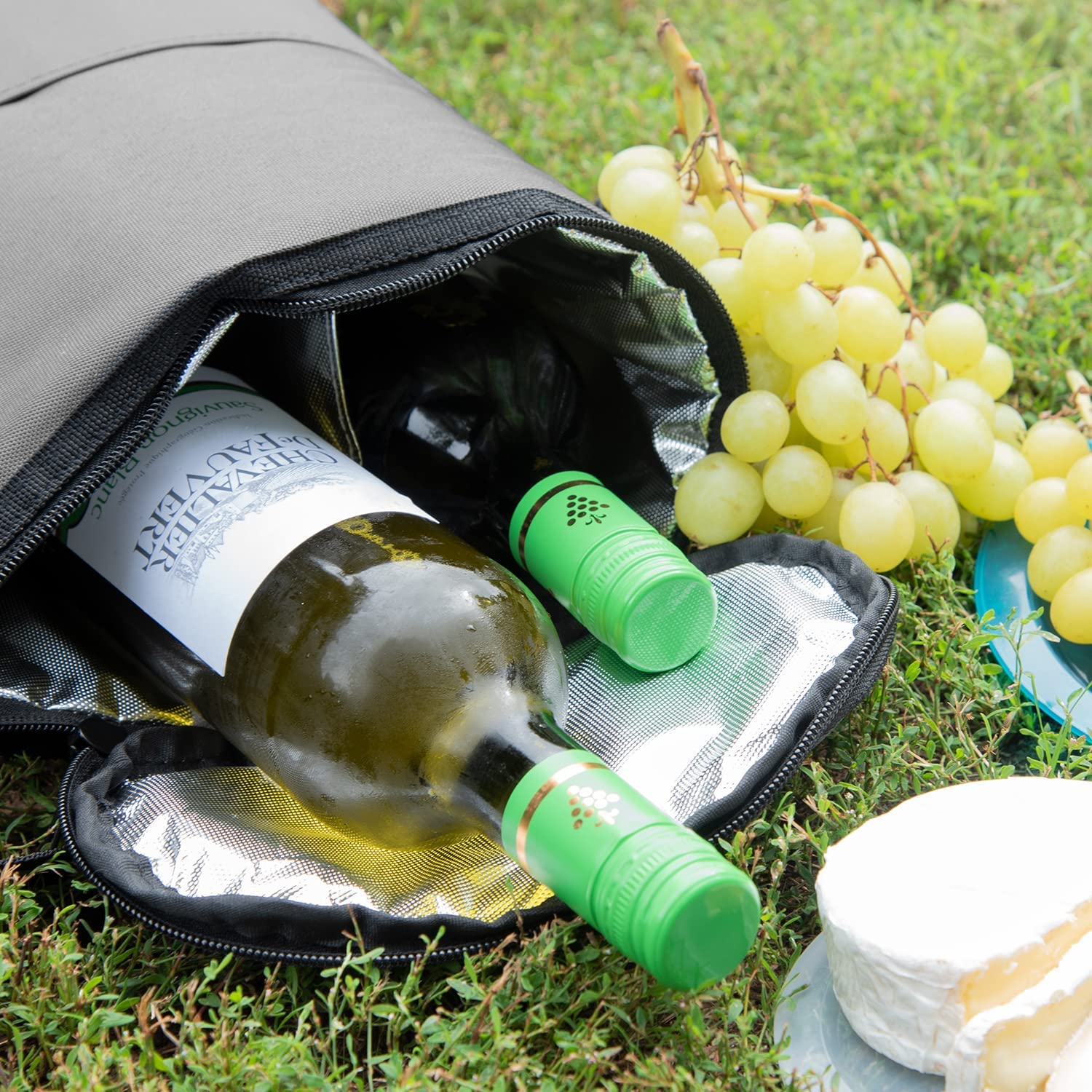 Navaris Cool Bag Ισοθερμική Τσάντα με 2 Θήκες για Μπουκάλια Κρασιού - Grey - 46163.25