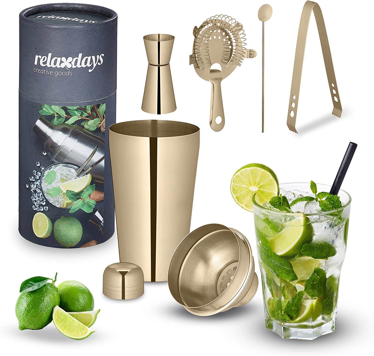 Relaxdays Σετ Κοκτέιλ 5 Τεμαχίων από Ανοξείδωτο Ατσάλι - Gold - 4052025983260