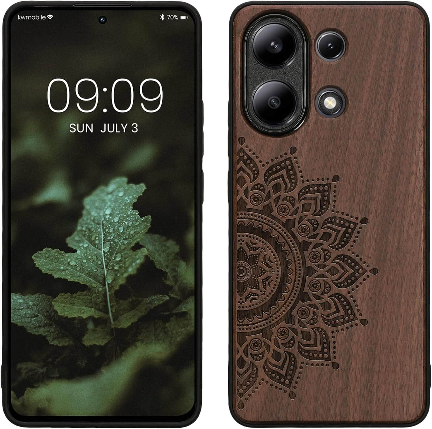 KW Xiaomi Redmi Note 13 4G Θήκη από Φυσικό Ξύλο - Design Rising Sun - Dark Brown