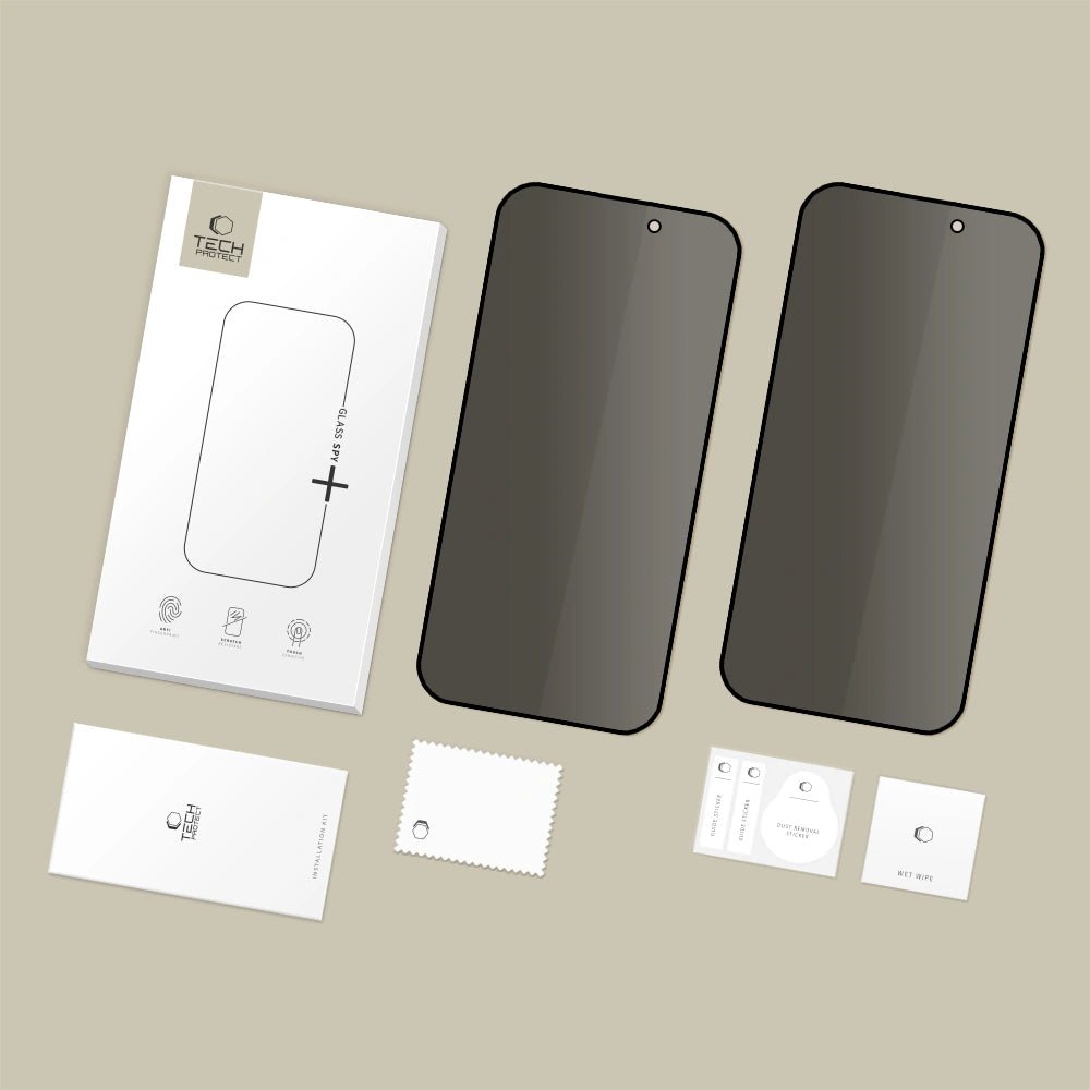 Tech - Protect iPhone 16 Pro / iPhone 17 / iPhone 17 Pro - Glass Spy+ H Full Screen Αντιχαρακτικό Γυαλί Οθόνης - Privacy - 2 Τεμάχια - Black