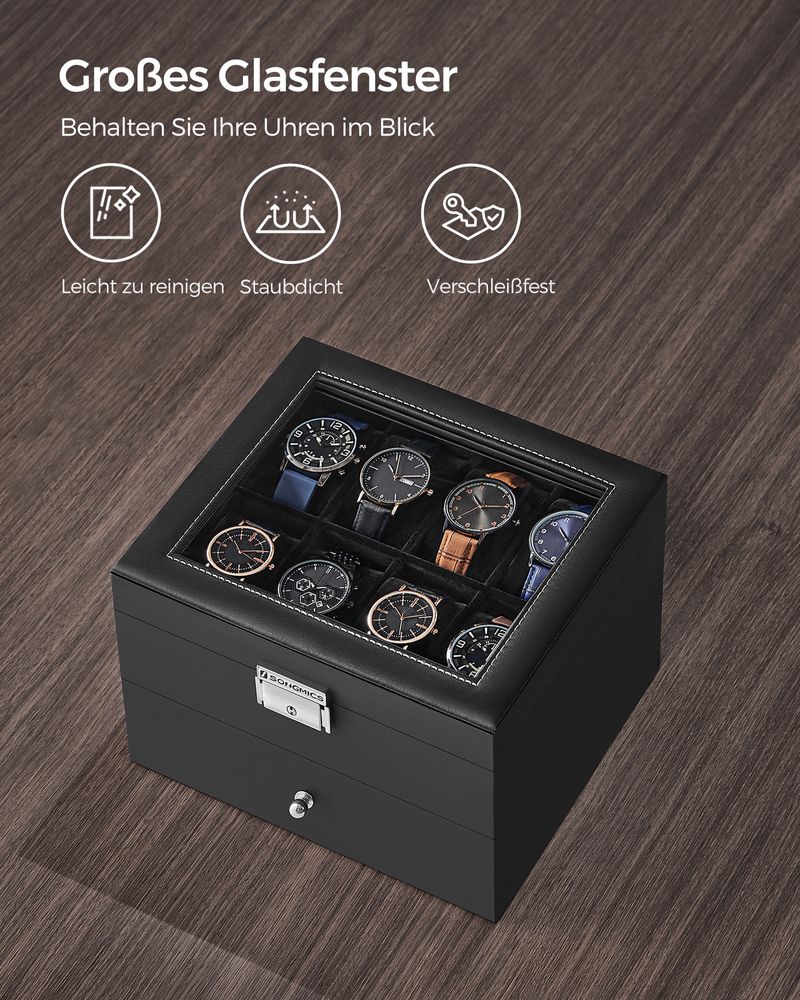 Songmics Κουτί Αποθήκευσης 2 Επιπέδων για 16 Ρολόγια - Black - JWB016B01
