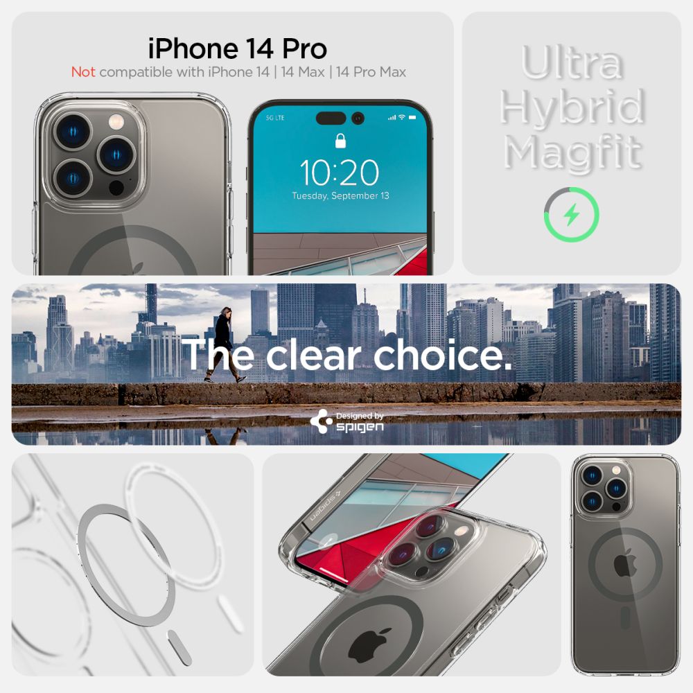 Spigen iPhone 14 Pro Ultra Hybrid Mag Σκληρή Θήκη με Πλαίσιο Σιλικόνης Και MagSafe - Graphite / Διάφανη