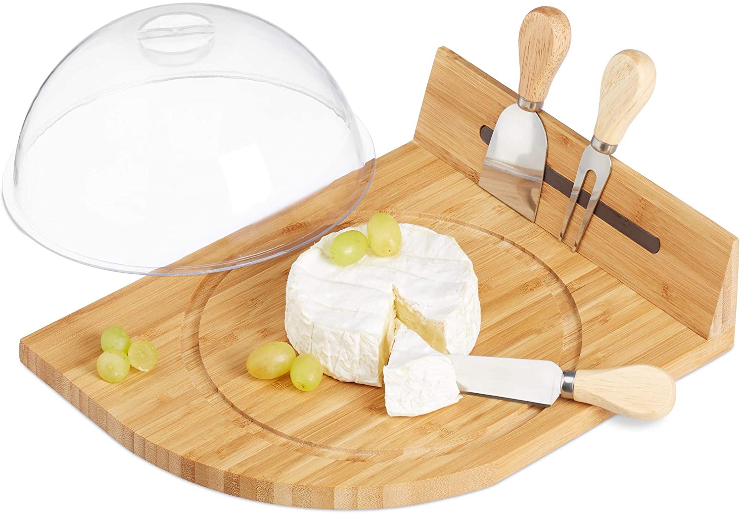 Relaxdays Δίσκος για Τυριά από Μπαμπού με Καπάκι και Αξεσουάρ Κοπής - Natural - 4052025261221