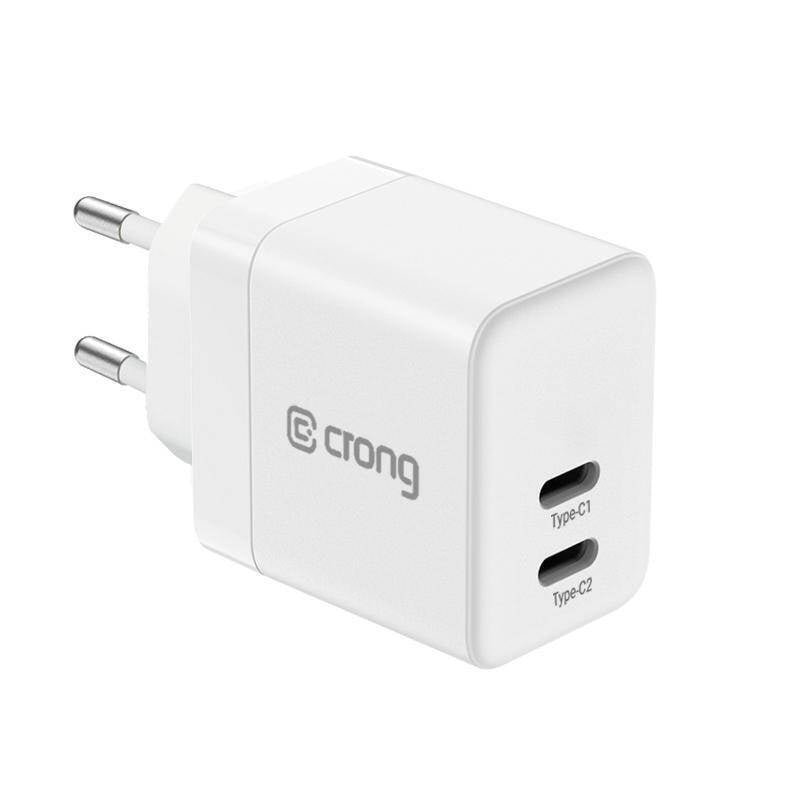 Crong Utra Compact GaN 35W PD 3.0 Οικιακός Φορτιστής Γρήγορης Φόρτισης με 2 Θύρες Type-C - White