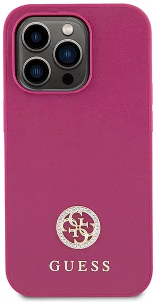 Guess iPhone 15 Pro Max 4G Strass Metal Logo Θήκη με Επένδυση Συνθετικού Δέρματος - Pink - GUHCP15XPS4DGPP